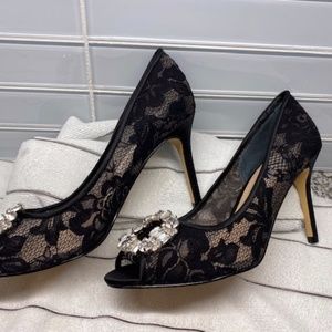 Black Lace high-heel  shoes with sparkle embellishments 8.5M